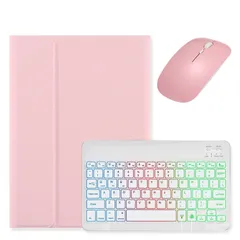 マウス付き Galaxy Tab S9 FE+ / Tab S10+ / S9+ /S8+/S7+/S7 FE 12.4インチ用の キーボードケース 虹色バックライト付き キーボードカバー 可愛い マグネット分離式 レディース ビジネス,ピンク+白のサムネイル