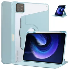360度回転式 スタンド Xiao Mi Pad 6 ケース 縦置きカバー 軽量 耐衝撃 透明バックカバー Android タブレット シャオミ Pad 6 Pro 保護ケース, ブルーのサムネイル
