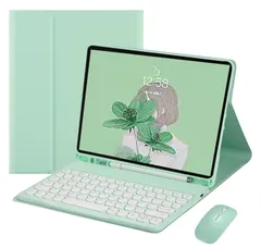 Galaxy Tab S6 Lite 10.4インチ キーボードケース マウス付き 丸型キー キャンディーカラー 可愛い 女性 Android タブレット ギャラクシー Tab S6 Lite ケース マグネット 分離式 カラーキーボード,ミントのサムネイル