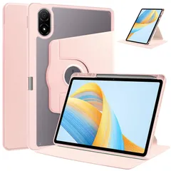 360度回転式 スタンド Xiao Mi Pad 5 ケース 縦置きカバー 軽量 耐衝撃 透明バックカバー Android タブレット シャオミ Pad 5 Pro 保護ケース, ピンクのサムネイル