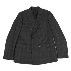 アルマーニコレッツォーニARMANI COLLEZIONI ウールグレンチェックピークドラペルダブルジャケット チャコール紺他ITA BRA MEX USA50 CHN175/96A 175/84Aのサムネイル