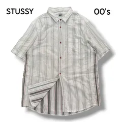 【STUSSY】00s インサイドアウト リバースストライプ半袖シャツ XLのサムネイル