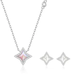 誕生石 ネックレス レディース ピアス「星の光り」 2点セット 星 四芒星 ピンク マザーオブ ジルコニア スター シルバー S925 シルバー925製 ジュエリー ホワイトデー お返し 記念日 誕生日のサムネイル