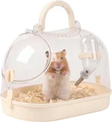 mosey ハムスター キャリーケース 給水器付き 持ち運び 移動 大きめ 透明 お出かけ 外出 小動物 (クリーム,  長さ:23cmx幅:16cmx高さ:18cms)のサムネイル