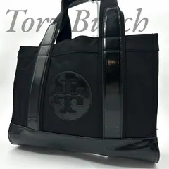 【B5695】 Tory Burch トリーバーチ エラ トートバッグ ハンドバッグ ナイロン エナメル ブラック ロゴ レディース A4可のサムネイル