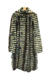 バーバリー BURBERRY ESTABLISHED ラビットファー コート 毛皮 ロング ダブル 36 ベージュ 青 /MYのサムネイル