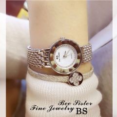 BS Bee Sister Women's Watch, Silver/Rose Gold Bracelet, Diamond, Round Shape, FA1199 (Free Gift Wrapping Available)