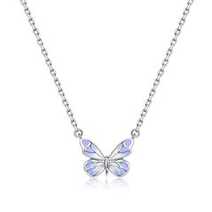 Women's "Moonlight Butterfly" Necklace, Purple Enamel, Luminous, Silver Jewelry Set, Popular with Women, Perfect for Anniversaries, Birthdays, White Day, Christmas, Gift Wrapping Bag & Box Included