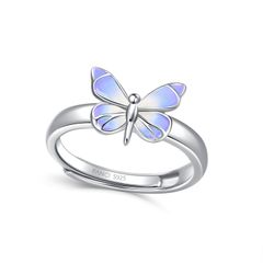 Women's Ring "Moonlight Butterfly" Purple Enamel Luminous Ring, Free Size, Jewelry Set, Silver, Popular with Women, Perfect for Anniversaries, Birthdays, White Day, Christmas, Gift Wrapping Bag & Box Included