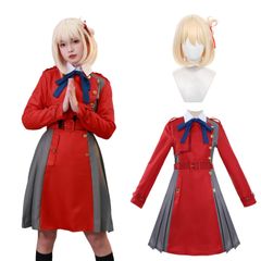 CR ROLECOS 리콜리스 리코일 코스프레 긴키 치다카 이노우에 타키나 가발 첨부 리코리코 Lycoris Recoil cosplay 애니메이션 코스프레 의상 할로윈 의상 이벤트 가장 유니폼 촬영회