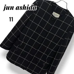 jun ashida ジュンアシダ コート ノーカラージャケット ウール ライトアウター 総裏地 チェック柄 ウィンドウペン ボタン留め ポケット付き 高級感 上品 エレガント フォーマル ビジネス 通勤 オフィス 婦人服 レディース L【11】ST001のサムネイル