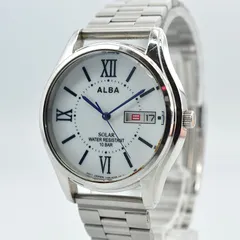 SEIKO セイコー V158-0AX0 ソーラー 電波時計 ウォッチ 腕時計 青針 デイト メンズ 男性 稼働品のサムネイル