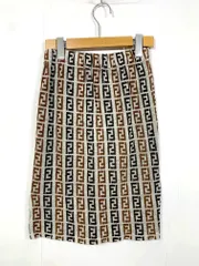 FENDI フェンディ ズッカ柄 パイル生地 ウエストゴム ミニ丈 タイト スカート 茶 ■■◎レディースのサムネイル