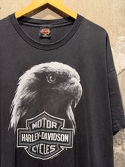 【 1993年USA製 / HARLEY - DAVIDSON 】 ハーレーダビッドソン　両面プリント　半袖 Tシャツ　シングルステッチ　イーグル　ワシ　motorcycle　モーターサイクル　星条旗　90年代　90s　90's　黒　ブラック　《 XXL 》
