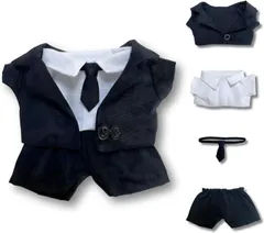 ぬい服 15㎝～17㎝ ブラックスーツ ぬいぐるみ 白シャツ ネクタイ 人形 服 着替え 黒 (4点セット)のサムネイル