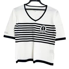 【美品】VALENZA SPORTS バレンザスポーツ レディース トップス 半袖 Vネック ホワイト ボーダー柄 綿100％ 38サイズ J7のサムネイル