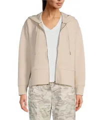 ダナキャラン レディース アウター コート パーカー DKNY by Donna Karan Long Sleeve Zip Front Side Zip Detail Hoodie Sand サンドのサムネイル