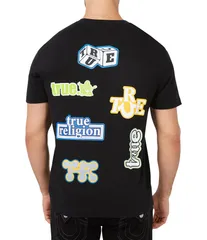 トゥルーレリジョン メンズ トップス シャツ グラフィック True Religion Short Sleeve Media Sticker Graphic TShirt Jet Black ブラック