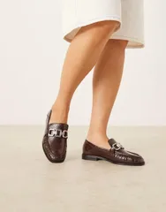 エイソス レディース シューズ スリッポン・ローファー ギャザー ローファー ASOS DESIGN Melrose chain detail ruched loafers BROWN ブラウンのサムネイル