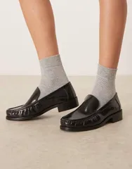 エイソス レディース シューズ スリッポン・ローファー レザー ローファー ASOS DESIGN Marcel premium clean loafers leather Black ブラックのサムネイル