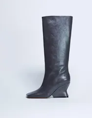 トップショップ レディース シューズ ブーツ・レインブーツ レザー Topshop Selma Premium leather knee high wedge boots Gray グレーのサムネイル