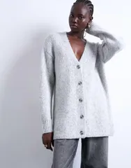 トップショップ レディース アウター カーディガン ニット Topshop knit longline easy cardigan Gray グレーのサムネイル