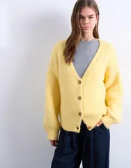 トップショップ レディース アウター カーディガン ニット Topshop brushed fluffy knit cardigan in yellow イエローのサムネイル