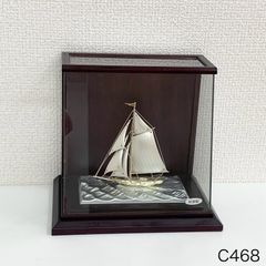 高純度銀製ヨット スターリングシルバーSILVER 2本マスト土台つき