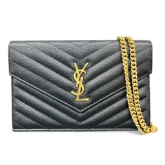 【6/23価格改定】SAINT LAURENT 極美品 サンローラン カサンドラ エンベロープ チェーンウォレット ショルダーバッグ モノグラム 393953 レザー チェーンウォレット イヴ YSL Aランク 中古 鑑定済 サンローラン財布のサムネイル