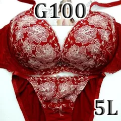●73[G100＆5L]Elegante魅惑的なブラジャーショーツセット  ワインレッド　オフホワイト花柄　グラデーション花柄レース　大きなカップサイズ　新品未使用のサムネイル