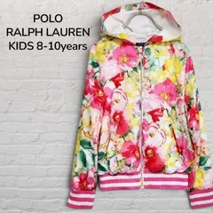 ポロラルフローレン　POLO RALPH LAUREN　ウィンドブレーカー　ジップアップパーカー　キッズ　ジュニア　140　150　8歳　9歳　10歳　ピンク　花柄　フラワー　フード付きジャケット　韓国　古着