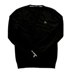 BURBERRY BLACK LABEL バーバリーブラックレーベル Vネック セーター メンズ 表記2 M相当 ブラック 羊毛 薄手ニット 刺繍ロゴ 上品 カジュアルのサムネイル