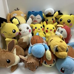 ◆ Pokemon 15-piece set: Plush toys including Psyduck, Snorlax, Pikachu, Squirtle, etc. (as-is condition)