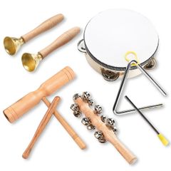 SALUDABLE Percussion Set: Triangle, Percussion Woodblock, Bell, Wooden Toy (5-piece set) [5-piece set]