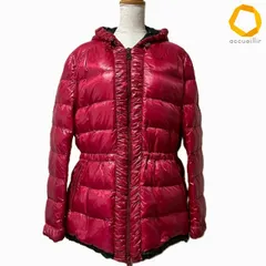 #wnc イタリヤ 伊太利屋 ダウンジャケット 11 赤系 LA MODA GOJI ジップアップ  フード付き ワッペン 光沢 美品 レディース [1012022]のサムネイル