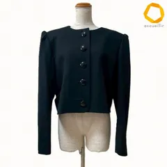 #wnc イヴサンローラン Yves Saint Laurent ジャケット L 黒 ノーカラー ショート丈 ウール ボタン レディース [1014104]のサムネイル