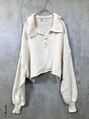 ZARA Short-length wide knit sweater, size S/white ◇■Women's