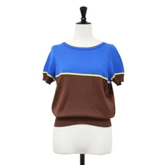 MACPHEE マカフィー ニット ブルー ブラウン サイズ:S(9号)  23春夏 ドライコットン キャップスリーブ プルオーバー ニット  半袖 クルーネック コンパクト  トップス セーター 日本製【レディース】【中古】のサムネイル
