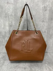 LAUREN RALPH LAUREN ローレン ラルフローレン 本革 エンボス レザー チェーン ロゴ トート バッグ size‐/茶 ■■◎レディースのサムネイル