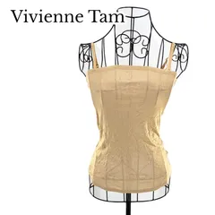 【美品】Vivienne Tam ヴィヴィアンタム キャミソール ゴールド 金色 ラメ糸 肩ひも調整可 バスト82 身長160-162 サイズ0 レディース インナー パーティー 光沢感のサムネイル