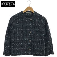 theory luxe 03-3404101 MISTY TWEED NICOLE STR Black Metal Button Collarless Tweed Jacket Size 32