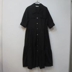Lallia Mu ラリアムー ピンタックフレアスリーブワンピース ブラック36