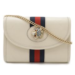 GUCCI 구찌 라자 웹 스트라이프 타이거 헤드 체인 숄더백 미니 가방 2WAY 클러치 백 가죽 아이보리 573797