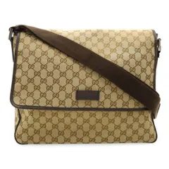 GUCCI グッチ GGキャンバス ショルダーバッグ 斜め掛け メッセンジャーバッグ カーキベージュ ダークブラウン シルバー金具 233052