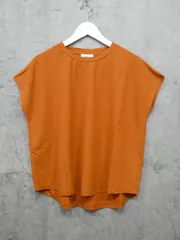 とろみ素材 フレンチスリーブカットソー M L テラコッタ ドルマン Tシャツ 夏のサムネイル