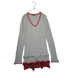 MARITHE FRANCOIS GIRBAUD(マリテフランソワジルボー) 00's Hem Design Ruffled Knit Ribbed Cardigan 裾デザイン フリル ニット リブ カーディガン F7-8004 S グレー×レッド Y2Kのサムネイル