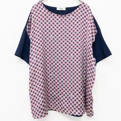 HERNO ヘルノ カットソー Tシャツ ブラウス 総柄 異素材切り替え コットン ネイビー レッド ルーマニア製 レディース 44 b01945のサムネイル