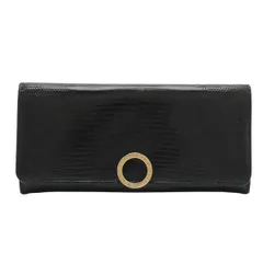BVLGARI ブルガリ ブルガリブルガリ ロゴクリップ 2つ折札入れ 二つ折り長財布 リザード ブラック 黒 ゴールド金具 286086