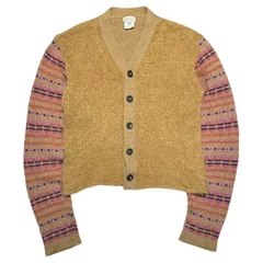 DRIES VAN NOTEN(ドリスヴァンノッテン) 90's Mohair Wool Ethnic Color-Block Knit Cardigan モヘア ウール エスニック 切替 ニット カーディガン L ベージュ 90年代 アーカイブのサムネイル