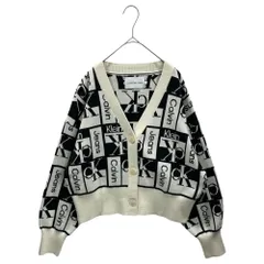 Calvin Klein Jeans(カルバンクラインジーンズ)  V-Neck Cardigan ロゴ ジャガード カーディガン J222385 S ホワイト×ブラックのサムネイル